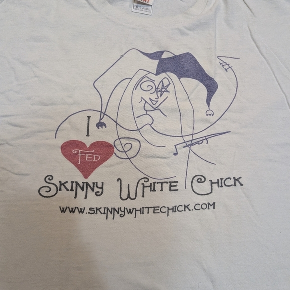 Y2K Fruit Of The Loom Men's XL I Heart Skinny White Chick Shirt - Picture 3 of 6